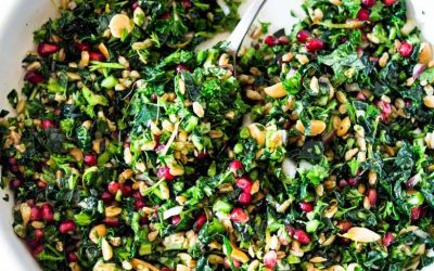 Kale and Farro Salad with Almonds & Pomegranate